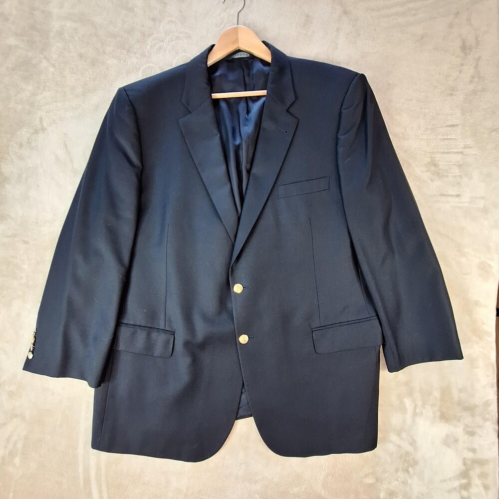 Jos A Bank Blazer Mens 48R Blue Wool Single Vent 2 Button Signature Gold Buttons